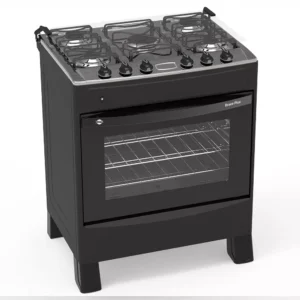 COCINA A GAS TOKYO BRAVO PLUS 5H C/ENC. NEGRA MESA INOX COMANDO SUPERIOR