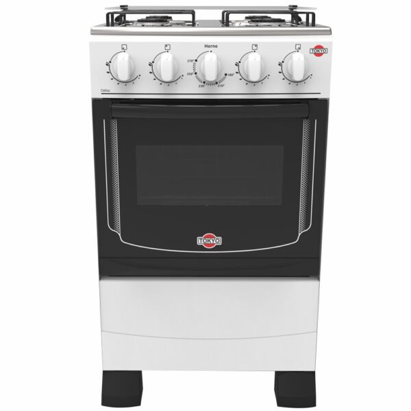 COCINA A GAS TOKYO DALLAS BLANCO 4H MESA INOX TAPA DE VIDRIO HORNO LIMPIA FACIL - Imagen 2
