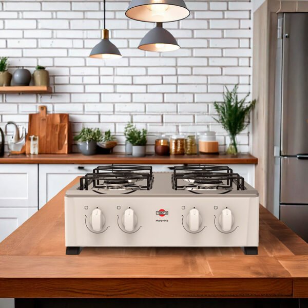 COCINA A GAS TOKYO MARAVILHA 4H BLANCO MESADA INOX - Imagen 2